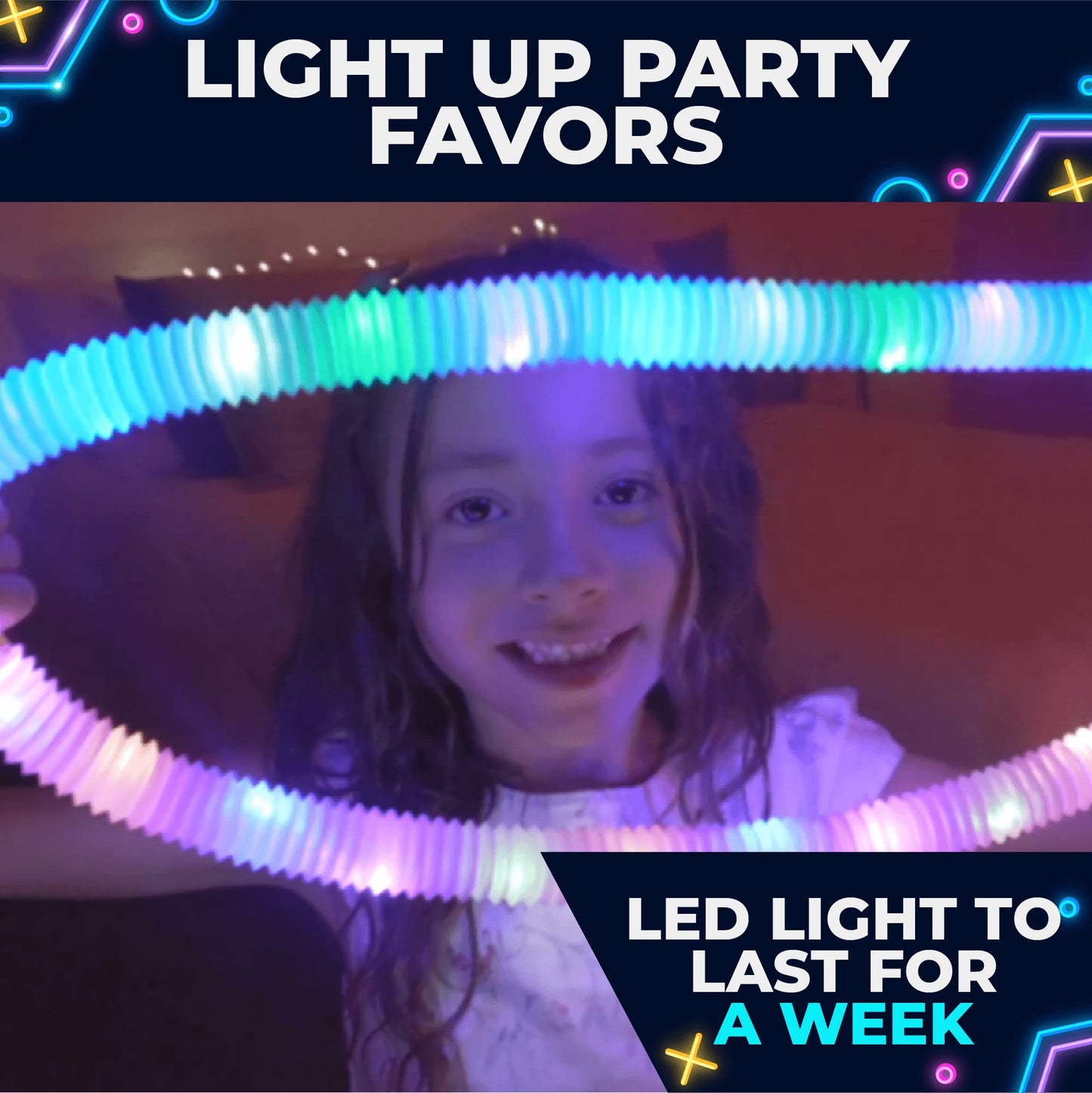 Toysery 24 Piece Light up Tubes for Kids. Glow in The Dark Tubes for Kids. Fun Stretchy Glow Tubes Toy. Light up Glow Sticks Fidget Pop Tubes