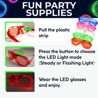 Toysery Neon LED Glasses Party, 25 Pieces Glow in the Dark Glasses, Light Up Party Supplies, Ideal Kid Party Favors, Fun Glow in the Dark Party Favors for New Years Light Up Glasses