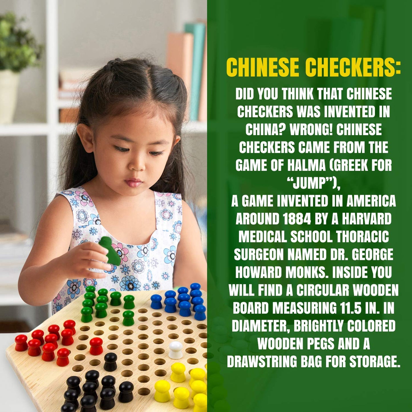 Toysery Chinese Checkers Game for Kids, Interesting Chinese Checkers Board Game with Wooden Marbles, Classic Board Games for Kids 4-6 for Up to Six Players, Educational Strategy Games for Kids