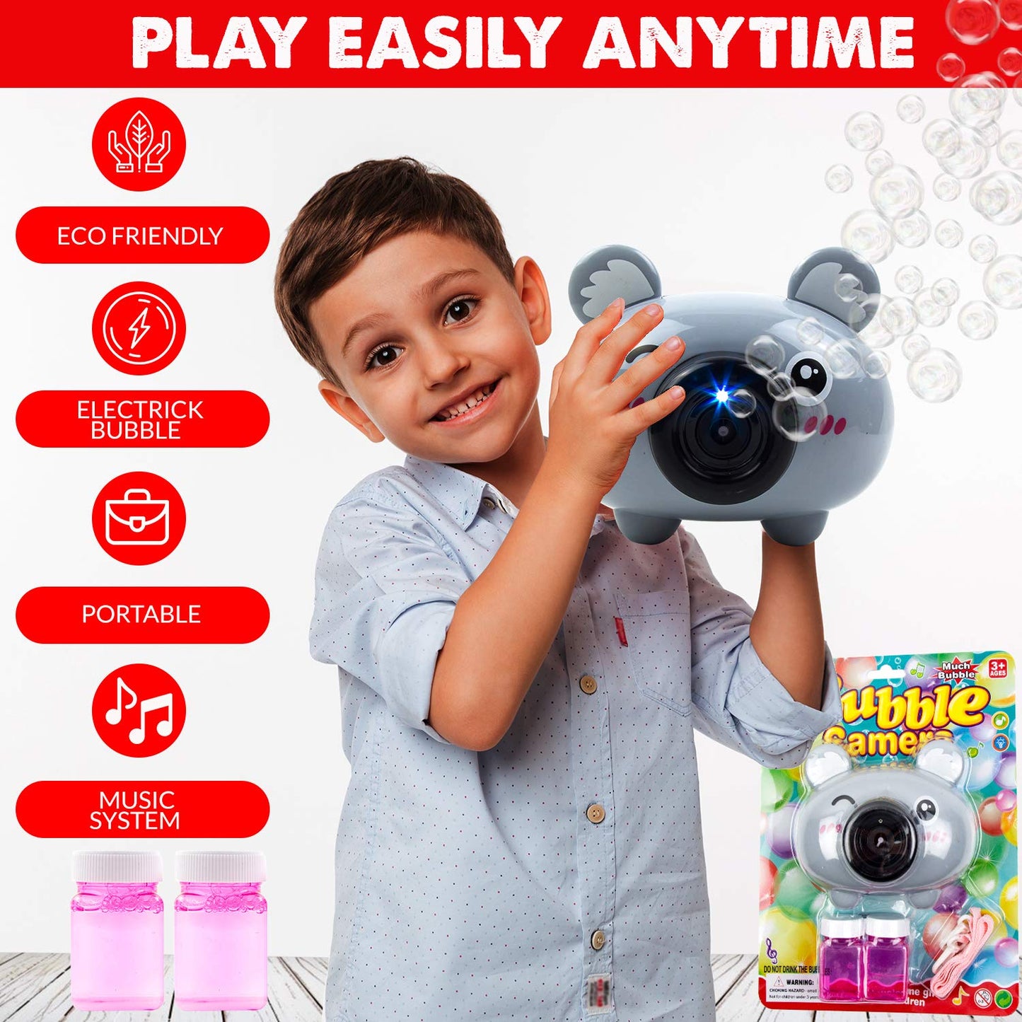 Toysery Bubble Machine Toy for Kids, Automatic Bubble Blower Machine with Bubble Solution, Flashing Lights and Sound, Portable Bubble Maker Blaster Toddlers Toy, Perfect for Indoor Outdoor - Koala