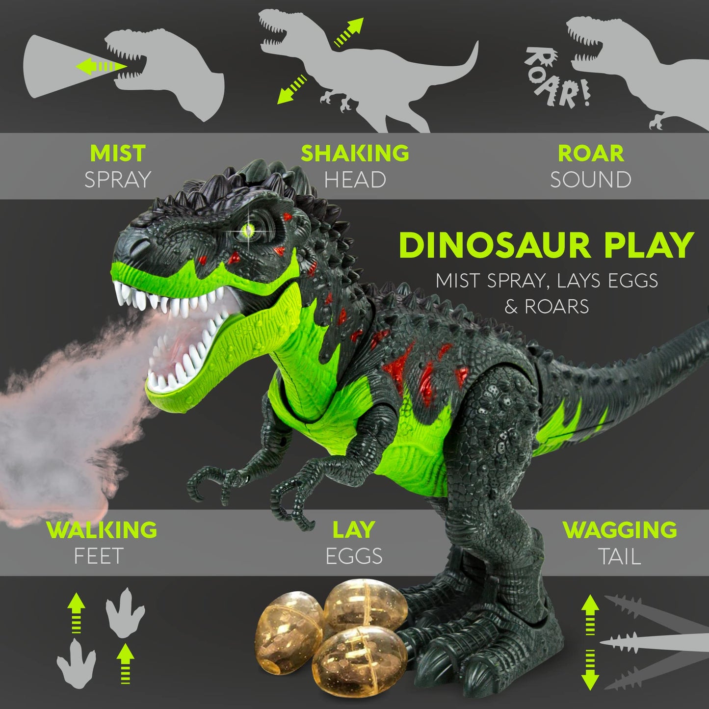 Toysery T-Rex Walking Dinosaur Toy with Simulated Flame Spray, Realistic Sounds and Red Fire Lights on Eyes