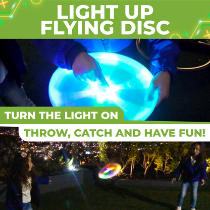 Toysery LED Light Up Frisbee Flying Disc - Glow in The Dark Party Supplies for Kids - Ultimate Fresbee Light Up Adventure for Day and Night - Ideal Camping Gift Glow in The Dark Fresbees for Adults