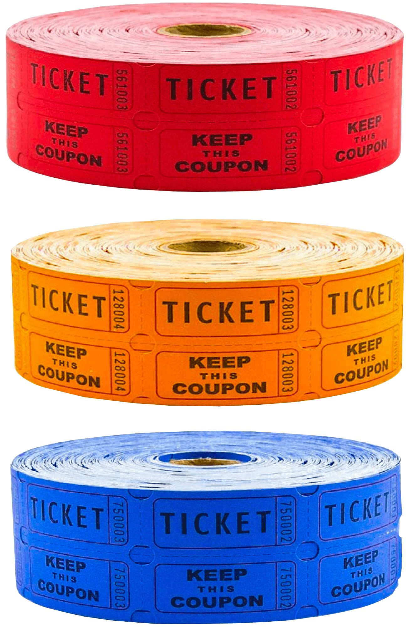 Toysery Multicolor Raffle Tickets - 6000 Tickets (3 Double Rolls of 2000 Tickets Roll), Consecutively Numbered Fundraiser 50/50 Raffle Tickets for Christmas Party, Concert, Carnivals & Other Event