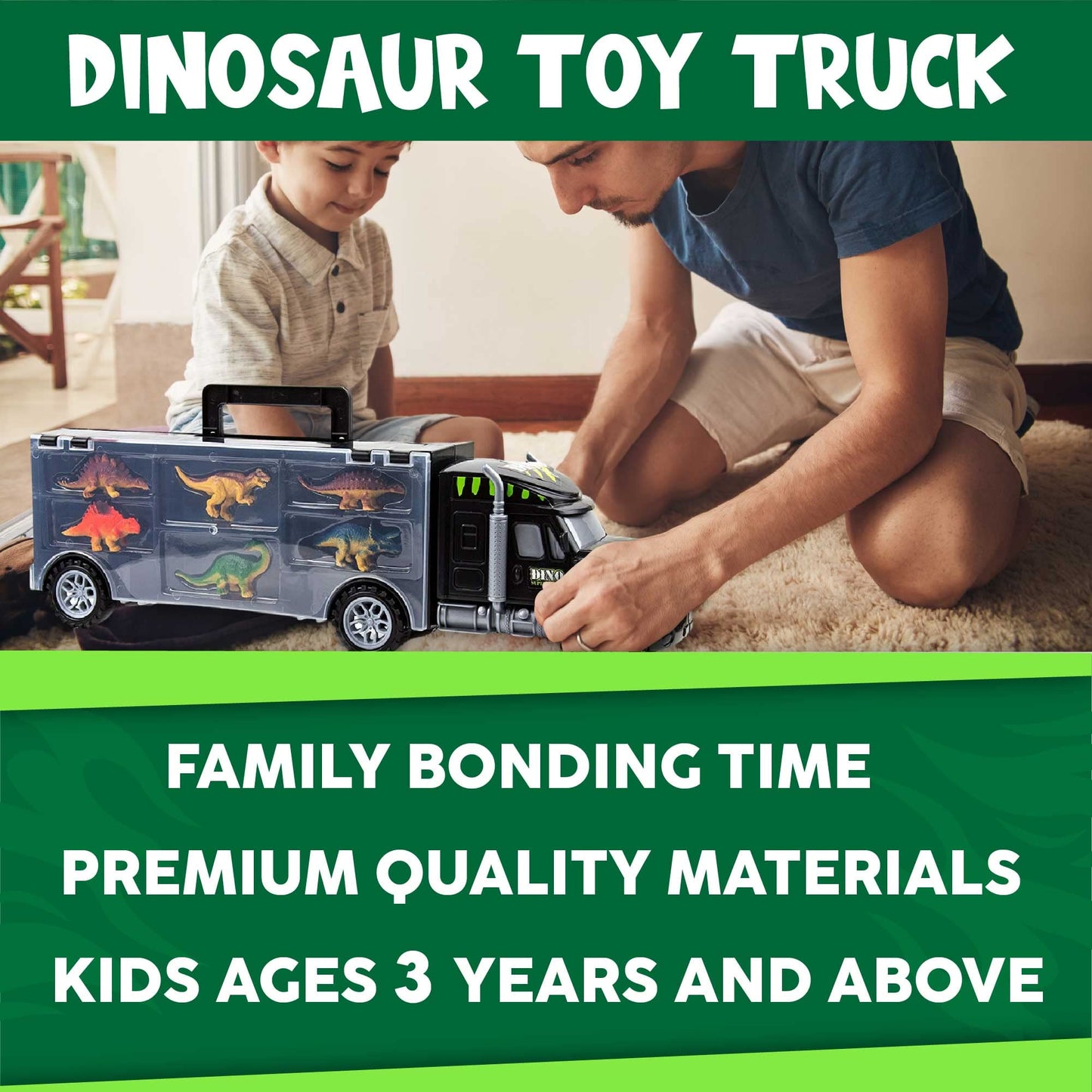 Toysery Dinosaur Transport Carrier Truck for Kids with 6 Vibrant Color Dinosaur Toys. Boys and Girls 3+ Years