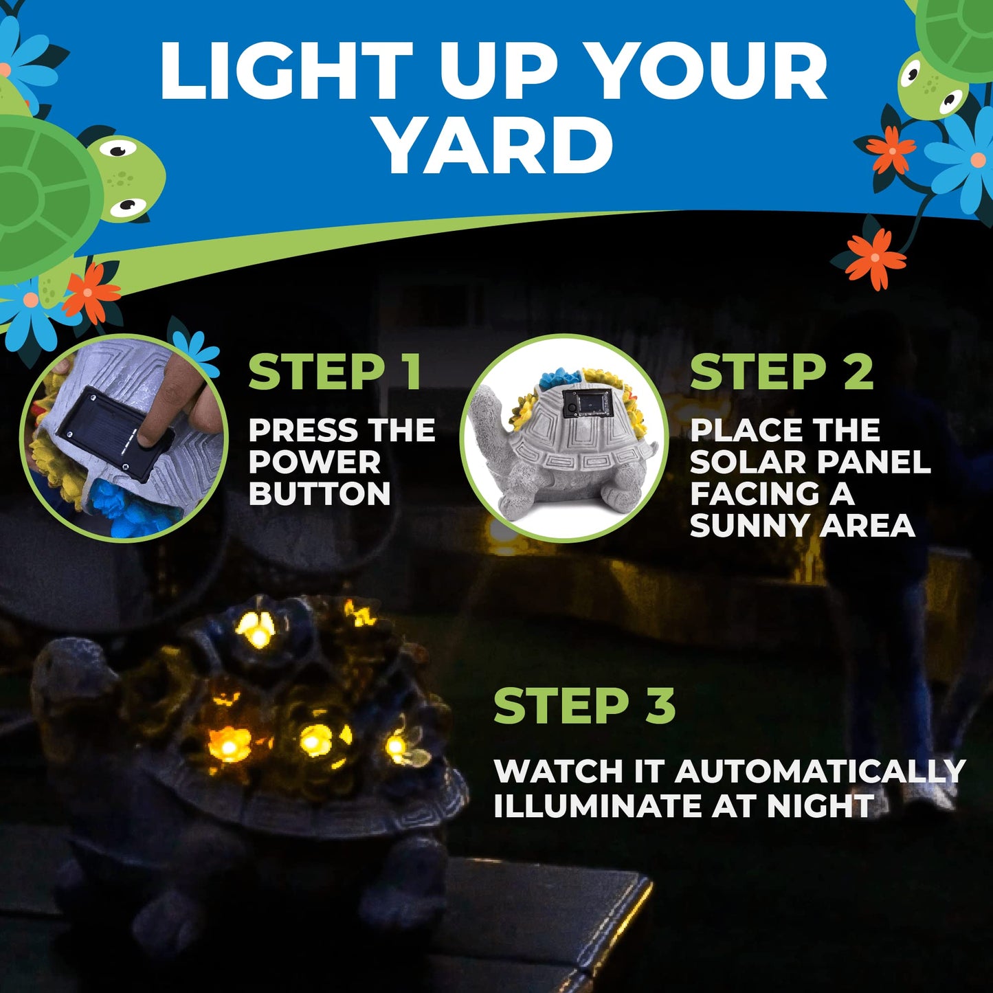 JLXTREME Light Up Turtle Garden Decor with Solar Lights, Birthday Gifts for Mom, Solar Turtles for Outdoors Patio Lighting, Outdoor Solar Lantern