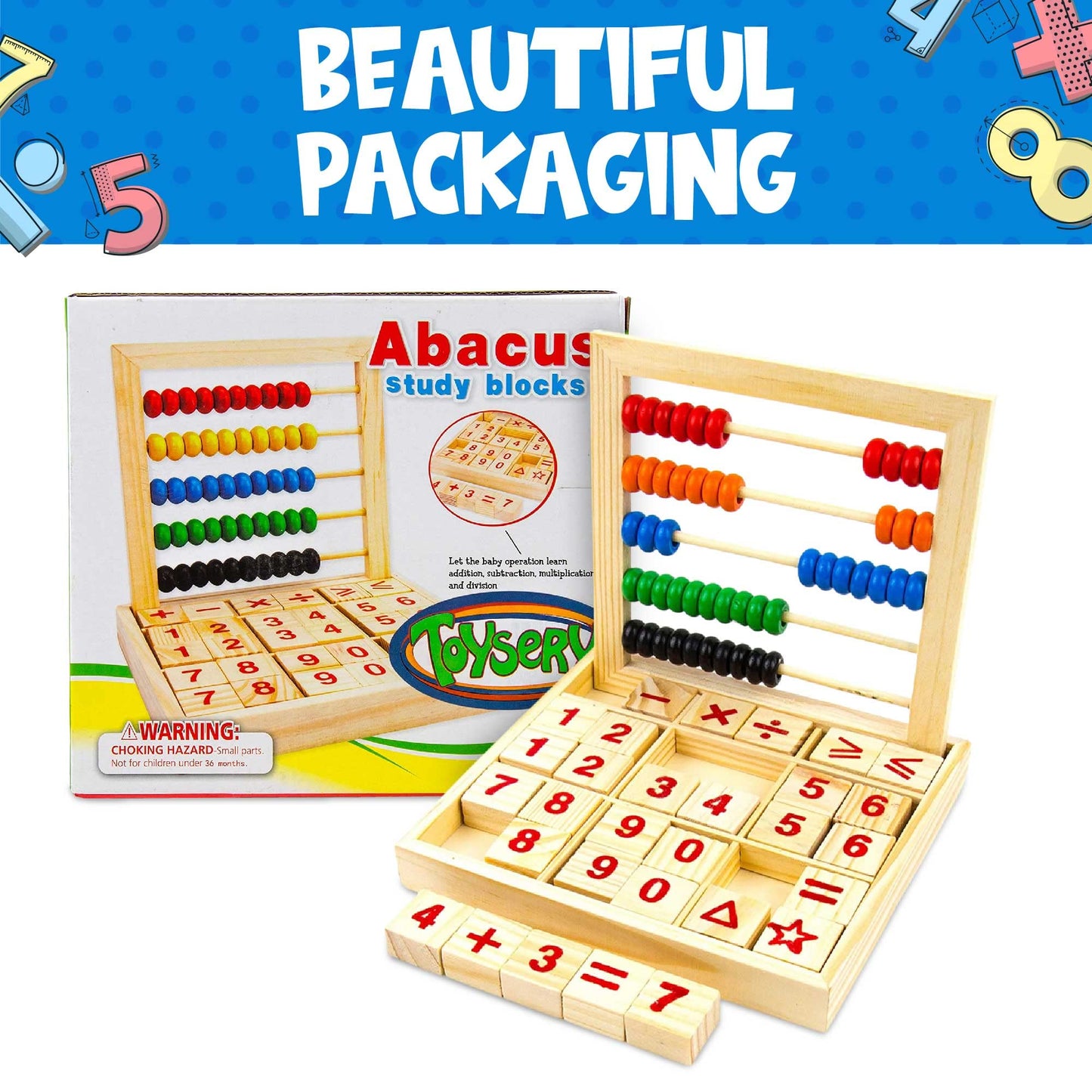 Toysery Abacus for Kids Math Counters, Wooden Educational Counting Toy, Toddler Blocks Kindergarten Toys, Toddler Blocks Wooden Toys, 50 Beads and 30 Blocks, Wooden Blocks for Toddlers 1-3 Large