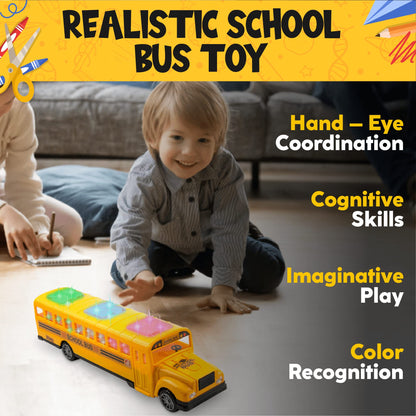 Toysery Yellow School Bus with Flashing LED Lights and Bus Sounds. Bump and Go Action Bus for Boys and Girls 3 Years Old and Above