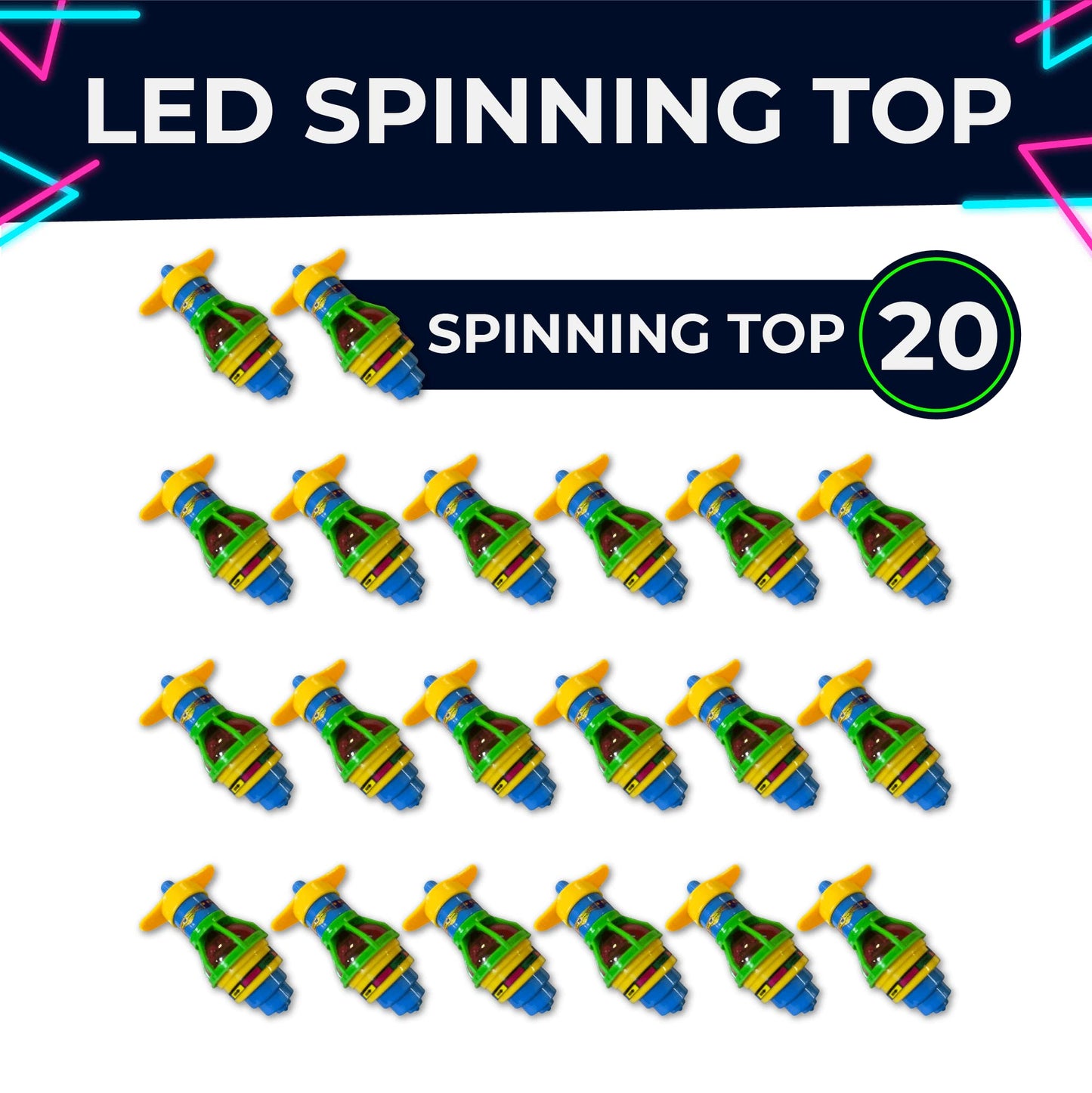 Toysery Gyroscope Spinner Toys with Flashing LED Lights - 20 Pieces Light Up Spinning Tops for Kids