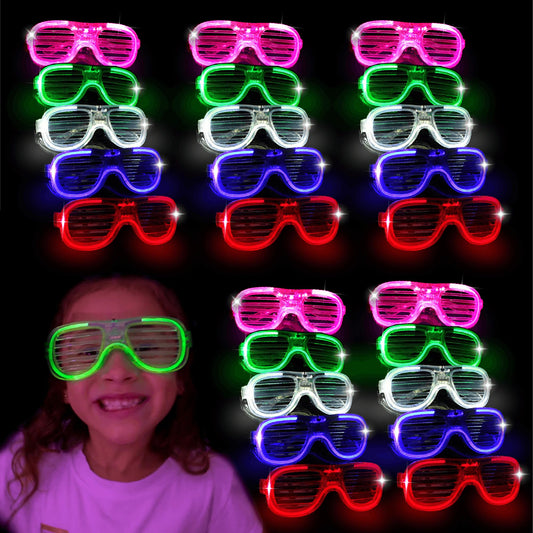 Toysery Neon LED Glasses Party, 25 Pieces Glow in the Dark Glasses, Light Up Party Supplies, Ideal Kid Party Favors, Fun Glow in the Dark Party Favors for New Years Light Up Glasses