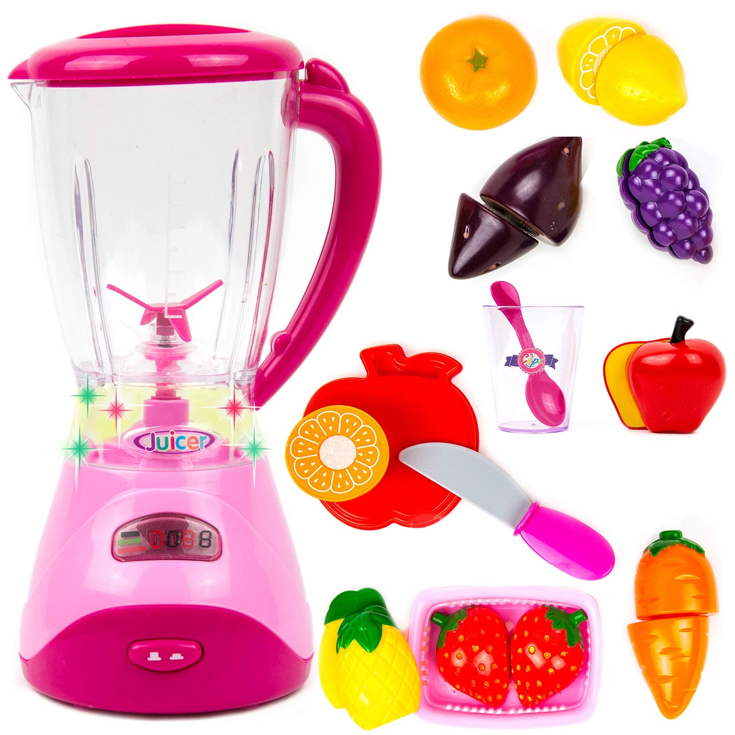 Toysery Electric Realistic Fruit Blender Kitchen Appliance Toy Set for Kids| Role Play Kitchen Toys Accessories with Lights and Music | Kids Home & Kitchen Playset Pretend Play Toy Kitchen for Toddler