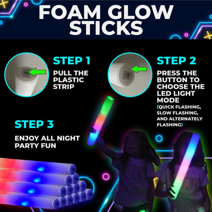 Toysery Glow Sticks Party Supplies - 36 Foam Light Sticks and 100 Neon Glow Sticks LED Light Up Party Favors and Accessories